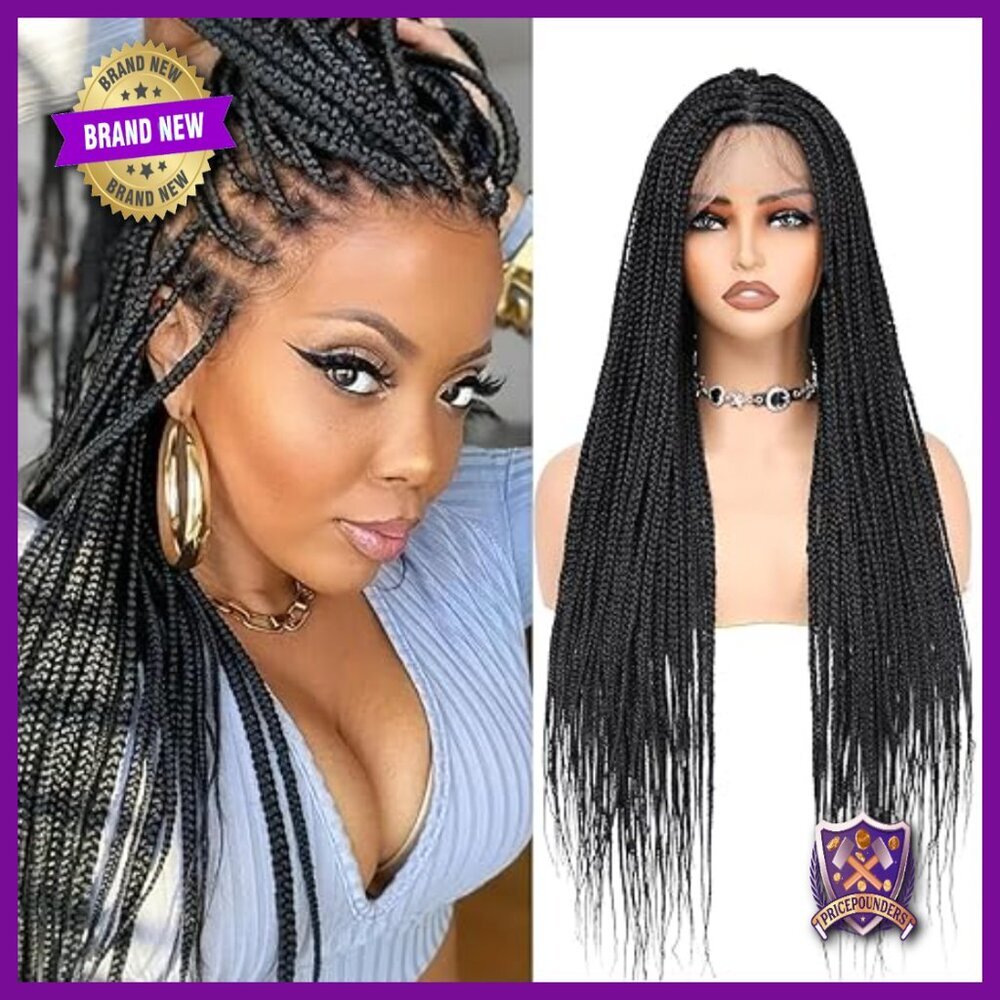 30'' Knotless Box Braided Full Lace Wig, Hand-Braided Synthetic Hair, Glueless